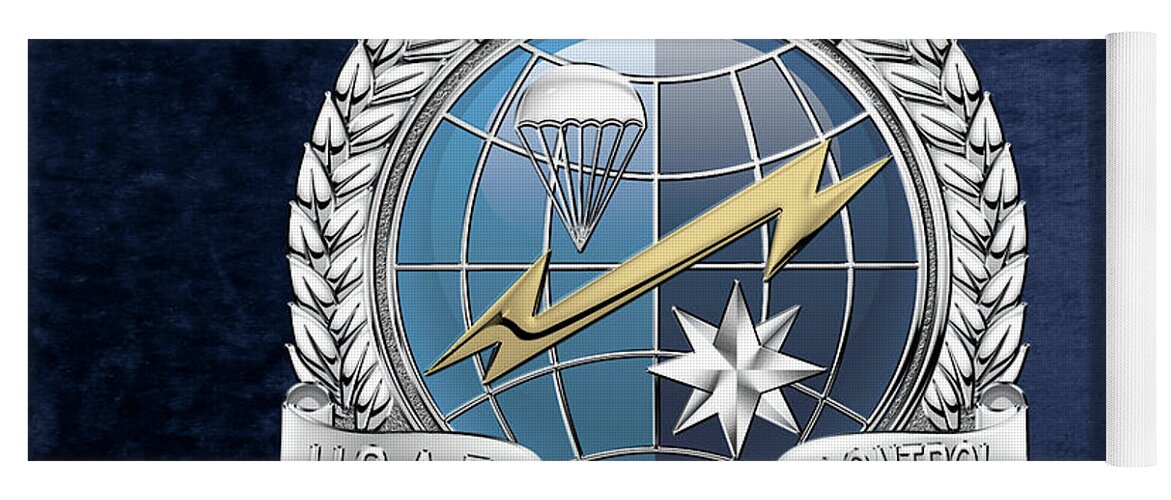 'military Insignia & Heraldry' Collection By Serge Averbukh Yoga Mat featuring the digital art U. S. Air Force Combat Control Teams - Combat Controller C C T Badge over Blue Velvet by Serge Averbukh