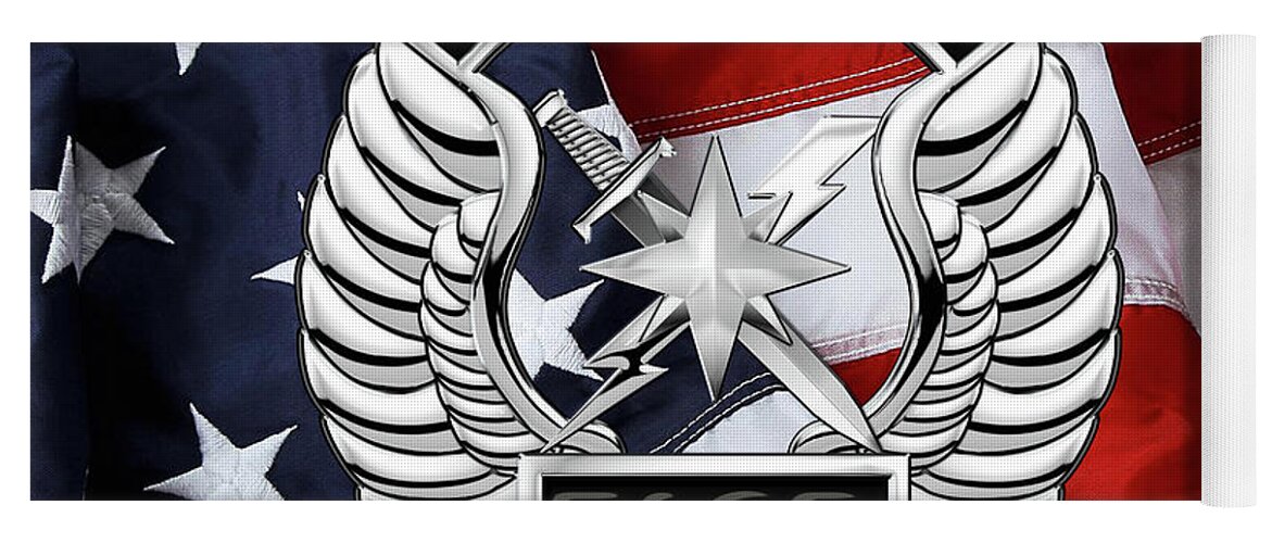 'military Insignia & Heraldry' Collection By Serge Averbukh Yoga Mat featuring the digital art U. S. Air Force Tactical Air Control Party - T A C P Badge over American Flag by Serge Averbukh