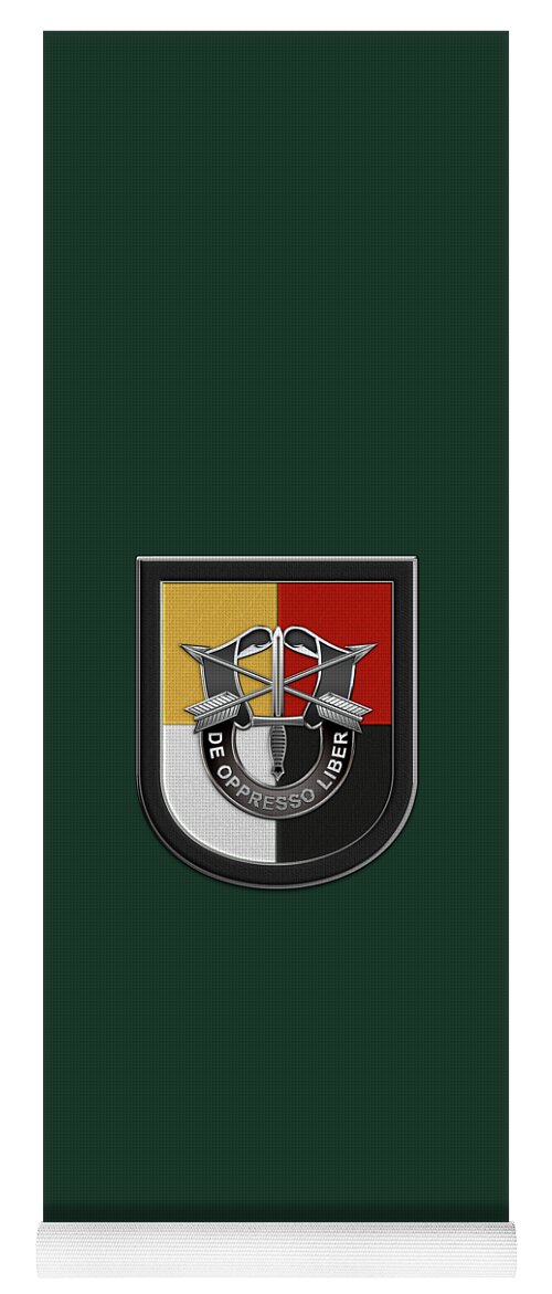 'u.s. Army Special Forces' Collection By Serge Averbukh Yoga Mat featuring the digital art U. S. Army 3rd Special Forces Group - 3 S F G Beret Flash over Green Beret Felt by Serge Averbukh