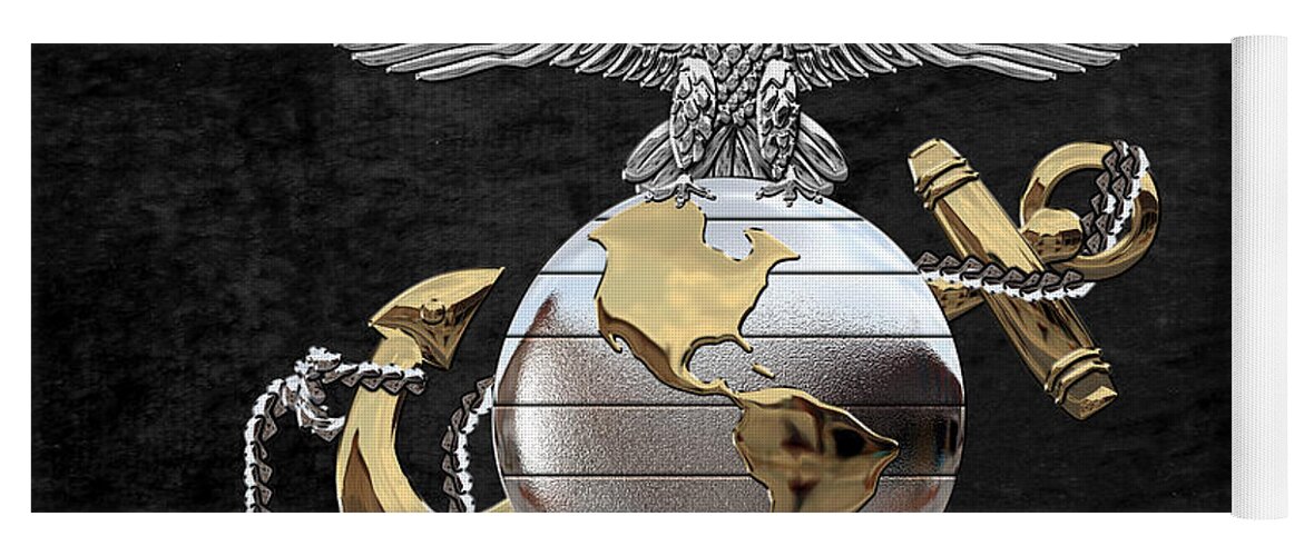 'usmc' Collection By Serge Averbukh Yoga Mat featuring the digital art U S M C Eagle Globe and Anchor - C O and Warrant Officer E G A over Black Velvet by Serge Averbukh