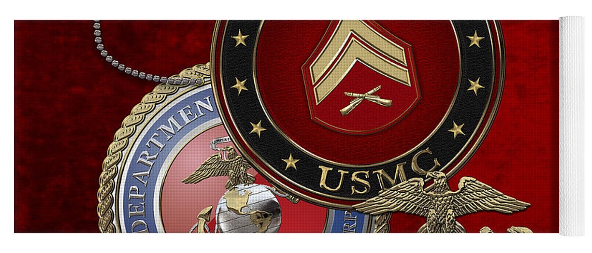 �military Insignia 3d� By Serge Averbukh Yoga Mat featuring the digital art U. S. Marines Corporal Rank Insignia over Red Velvet by Serge Averbukh