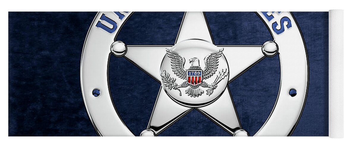 'law Enforcement Insignia & Heraldry' Collection By Serge Averbukh Yoga Mat featuring the digital art U. S. Marshals Service - U S M S Badge over Blue Velvet by Serge Averbukh