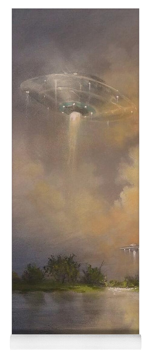 Ufo Yoga Mat featuring the painting UFOs Above the Lake by Tom Shropshire