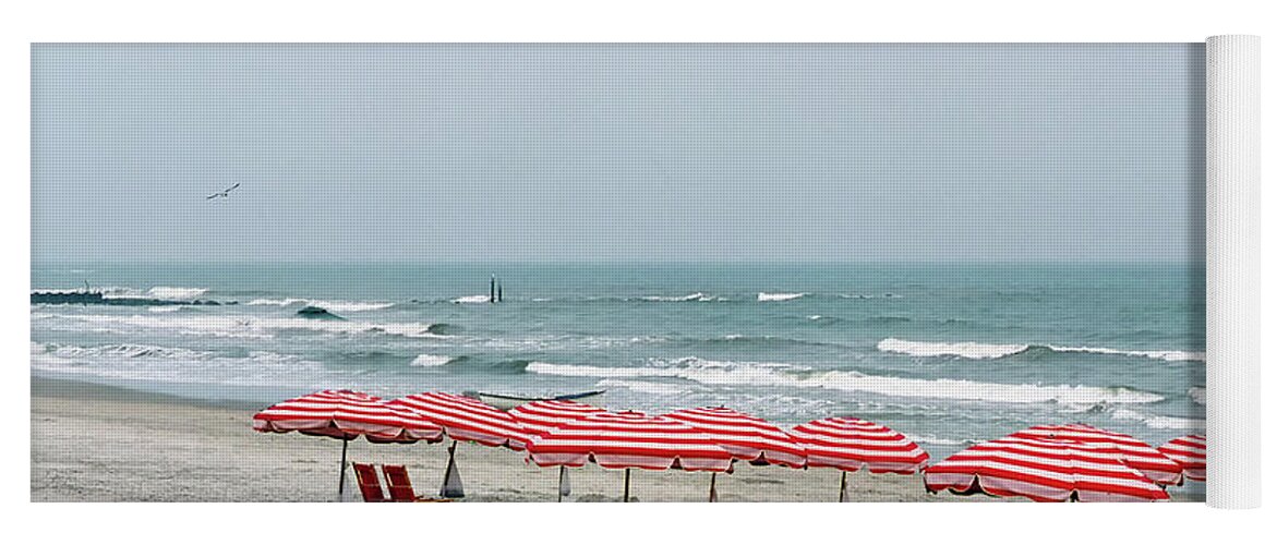 Beach Umbrellas Yoga Mat featuring the photograph Umbrellas Waiting by Nicki McManus