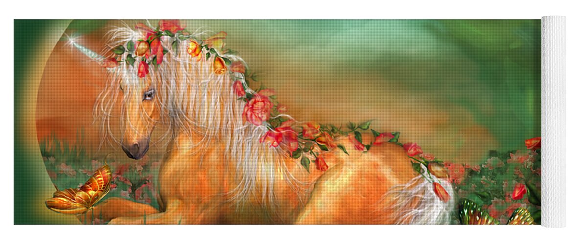 Unicorn Yoga Mat featuring the mixed media Unicorn Of The Roses by Carol Cavalaris