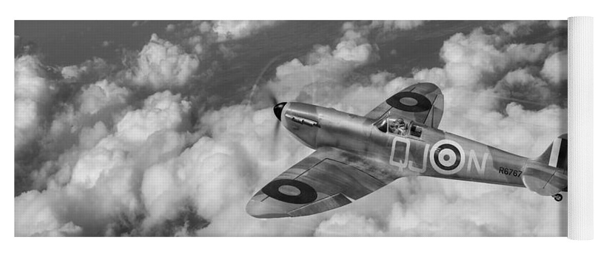 Spitfire Mk I Yoga Mat featuring the digital art Up against it black and white version by Gary Eason