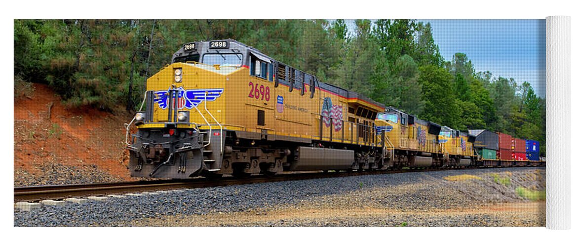 Freight Trains Yoga Mat featuring the photograph UP2698 westbound at West Weimar Cross Road by Jim Thompson