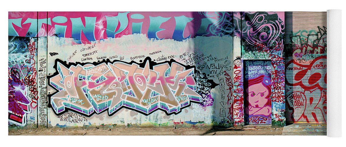 Graffiti Art Yoga Mat featuring the photograph Urban Graffiti Art Panorama 2, North 11th Street, San Jose 1990 by Kathy Anselmo