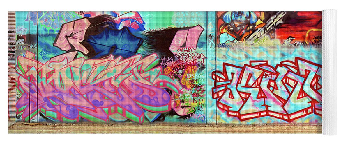 Graffiti Art Yoga Mat featuring the photograph Urban Graffiti Art Panorama1, North 11th Street, San Jose 1990 by Kathy Anselmo