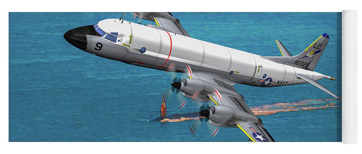 Lockheed P-3 Orion Yoga Mat featuring the digital art US Navy P-3 Orion in Oil by Tommy Anderson