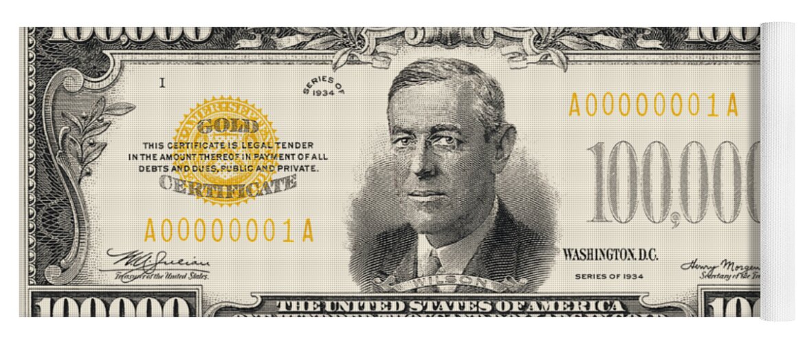 U S One Hundred Thousand Dollar Bill 1934 Usd Treasury Note Yoga Mat For Sale By Serge Averbukh