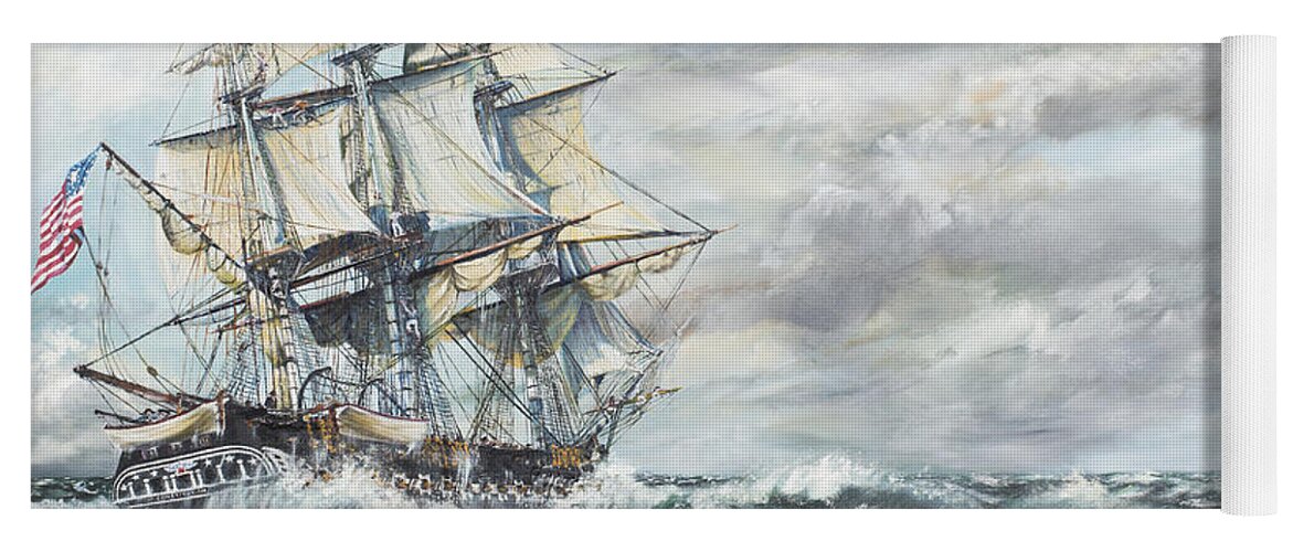 Uss Constitution Yoga Mat featuring the painting USS Constitution heads for HM Frigate Guerriere by Vincent Alexander Booth