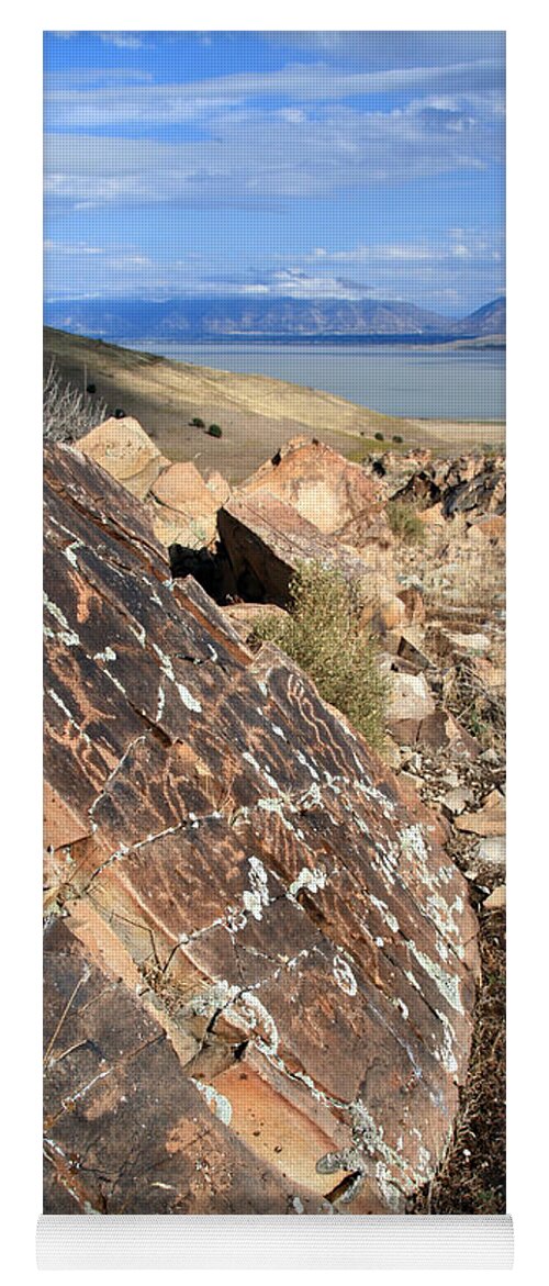 Utah Yoga Mat featuring the photograph Utah Lake Petroglyph Panel by Brett Pelletier