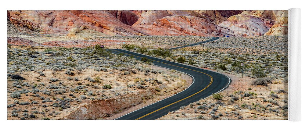 Landscape Yoga Mat featuring the photograph Road Through The Valley of Fire by Paul Johnson