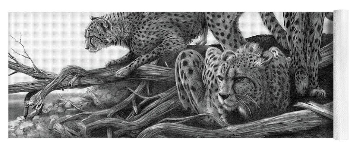 Cheetah Yoga Mat featuring the drawing Vantage by Peter Williams