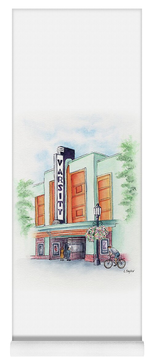 Old Theater Yoga Mat featuring the painting Varsity on Main by Lori Taylor