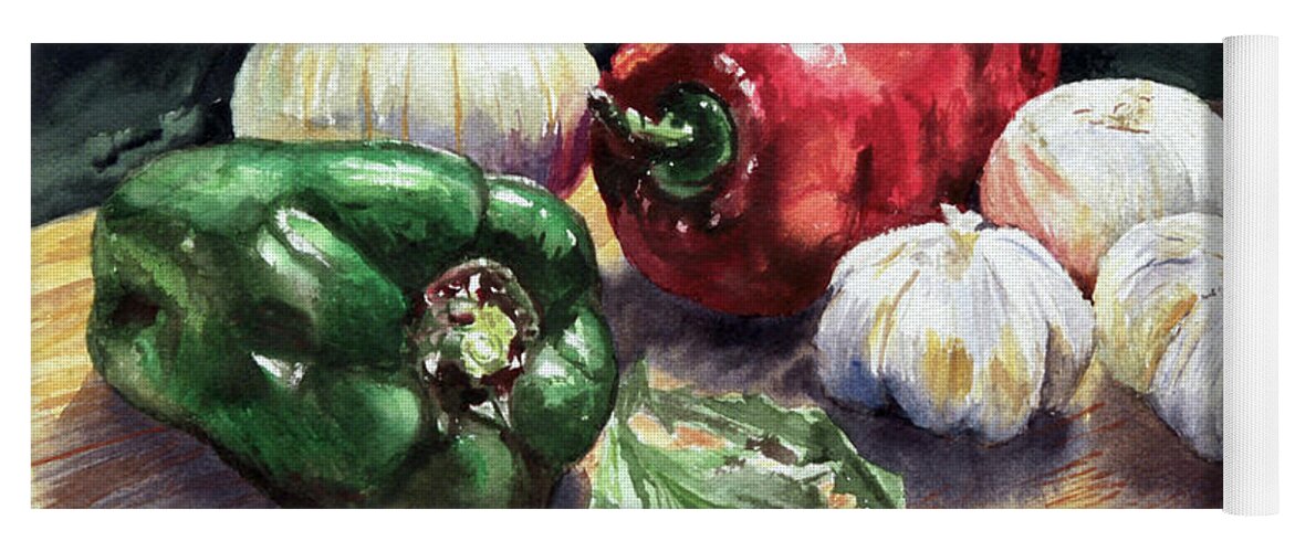 Bell Peppers Yoga Mat featuring the painting Vegetable Golly Wow by Joey Agbayani