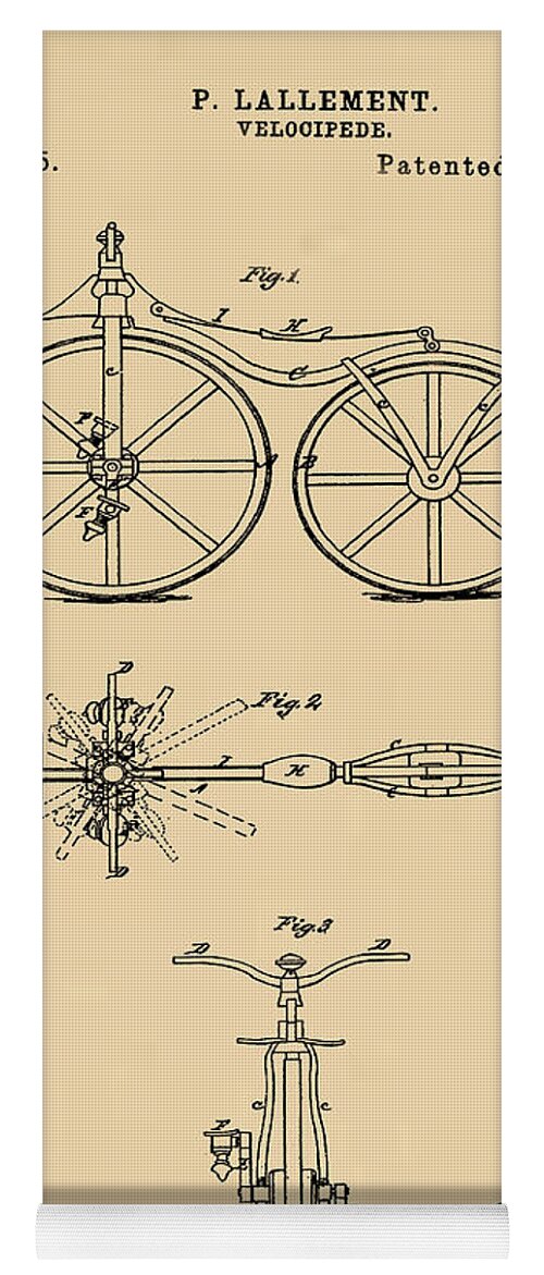 Velocipede Yoga Mat featuring the digital art Velocipede Bicycle Patent 1866 Sepia by Bill Cannon
