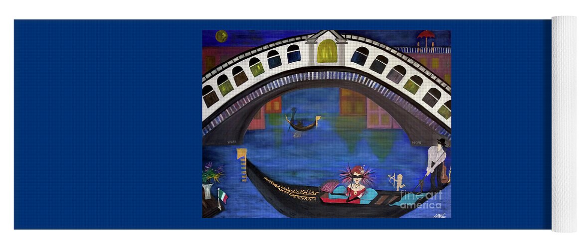Gondola Yoga Mat featuring the painting Venice Gondola By Night by Artist Linda Marie