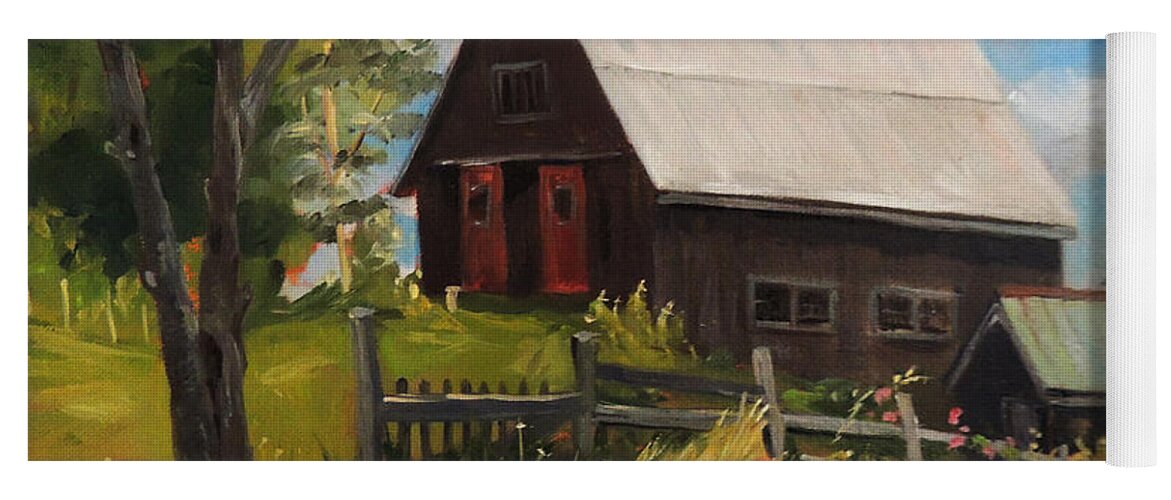 Barn Yoga Mat featuring the painting Vermont Barn by Nancy Griswold