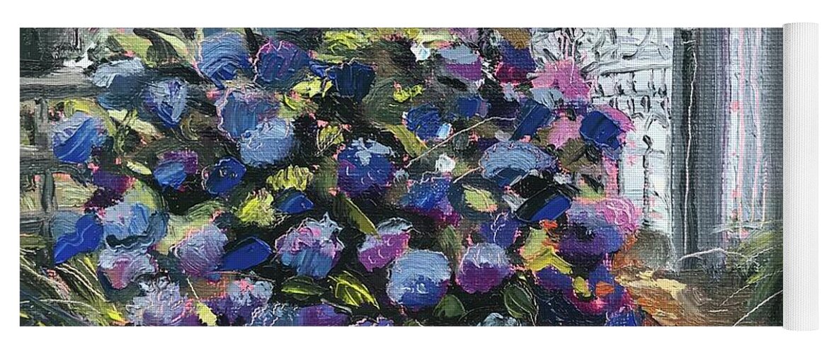 Hydrangea Painting Yoga Mat featuring the painting Very Blue Hydrangea by Maggii Sarfaty