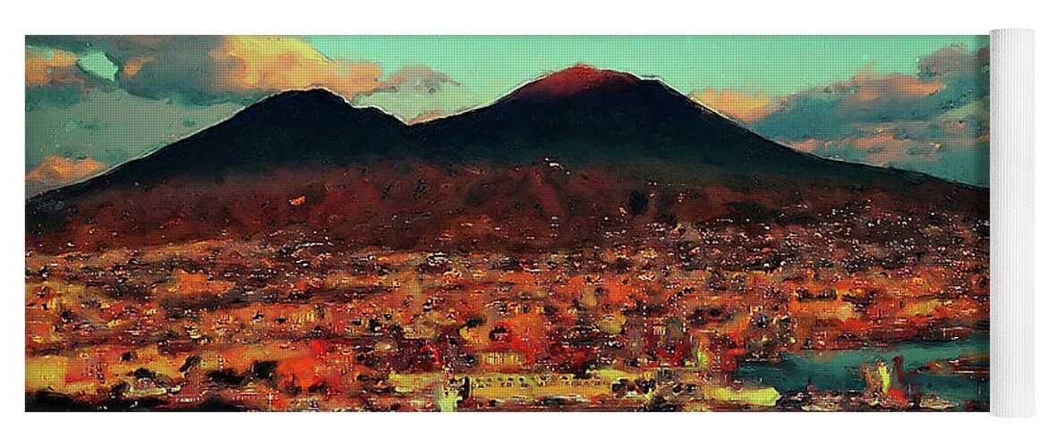 Gulf Of Naples Yoga Mat featuring the painting Vesuvio, panorama from Naples - 01 by AM FineArtPrints