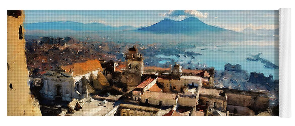 Gulf Of Naples Yoga Mat featuring the painting Vesuvio, panorama from Naples - 03 by AM FineArtPrints