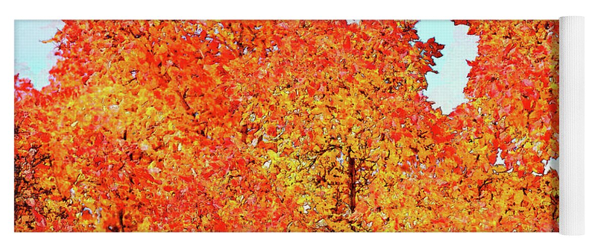 Trees Yoga Mat featuring the digital art Vibrant Autumn Trees by Kae Cheatham