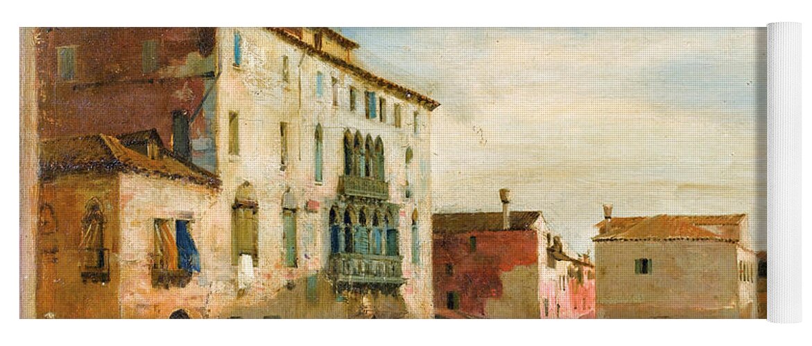 Eugene Fromentin Yoga Mat featuring the painting View of a Canal in Venice by Eugene Fromentin