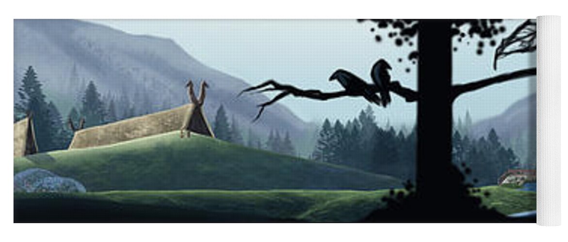 Banner Saga Yoga Mat featuring the painting Viking Village in the Forest by Brandy Woods