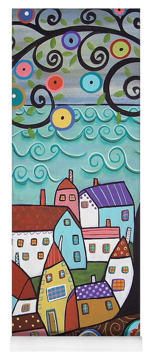 Seascape Yoga Mat featuring the painting Village By The Sea by Karla Gerard