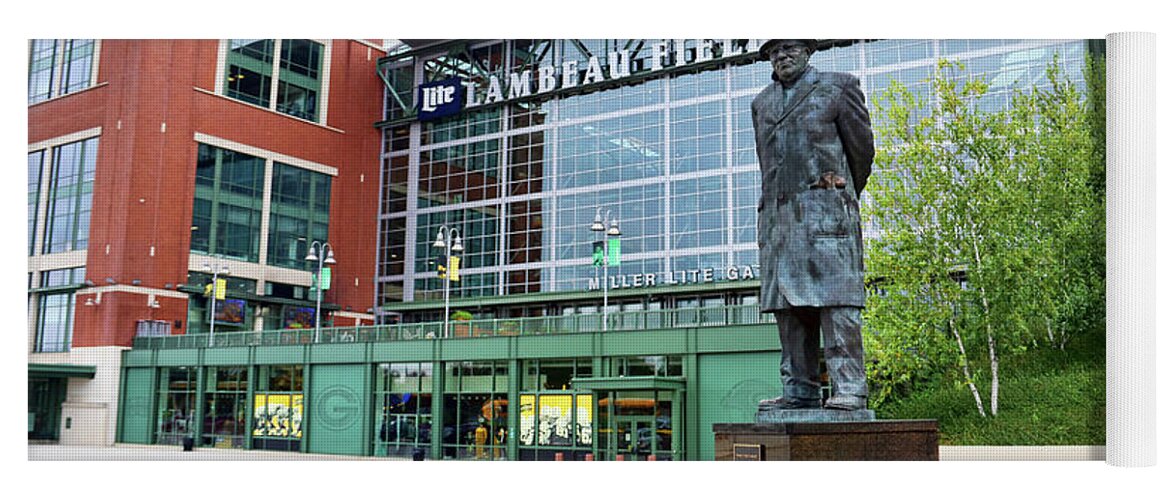 Vince Lombardi Yoga Mat featuring the photograph Vince Lombardi Statue at Lambeau Field 4430 by Jack Schultz