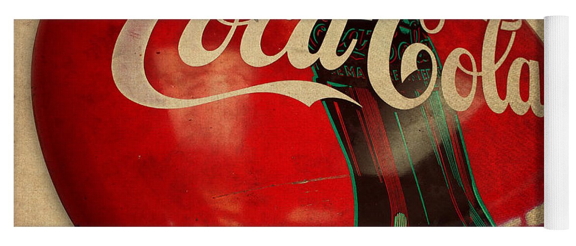 Vintage Yoga Mat featuring the mixed media Vintage Coca Cola Sign by Design Turnpike