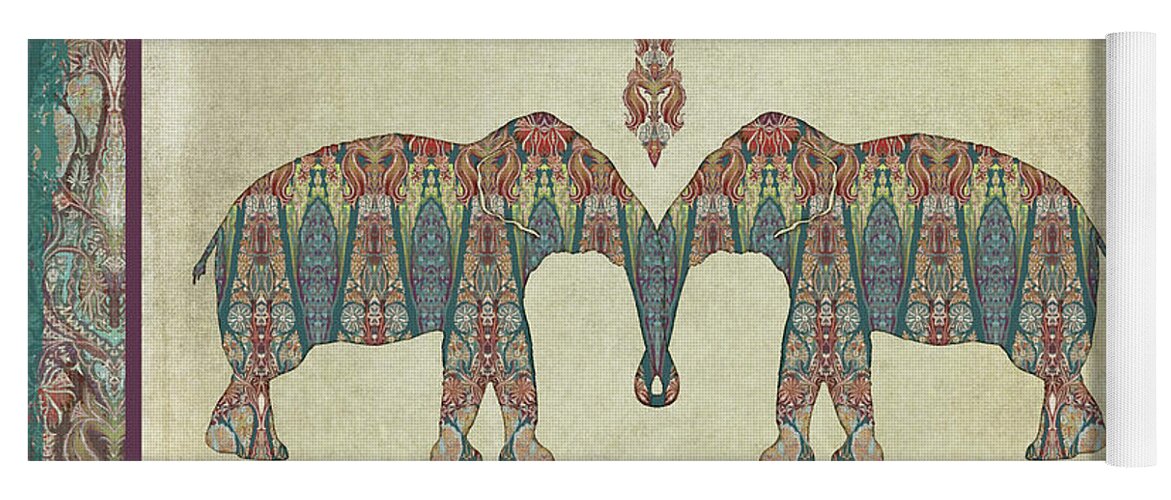 Elephants Yoga Mat featuring the painting Vintage Elephants Kashmir Paisley Shawl Pattern Artwork by Audrey Jeanne Roberts