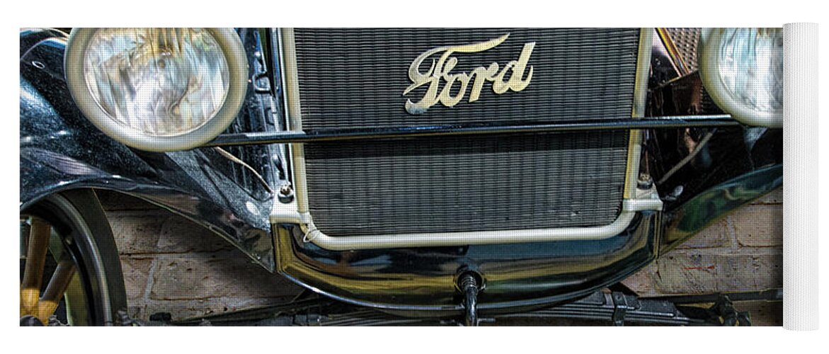 Car Yoga Mat featuring the photograph Vintage Ford Model T Automobile Front End by Randall Nyhof