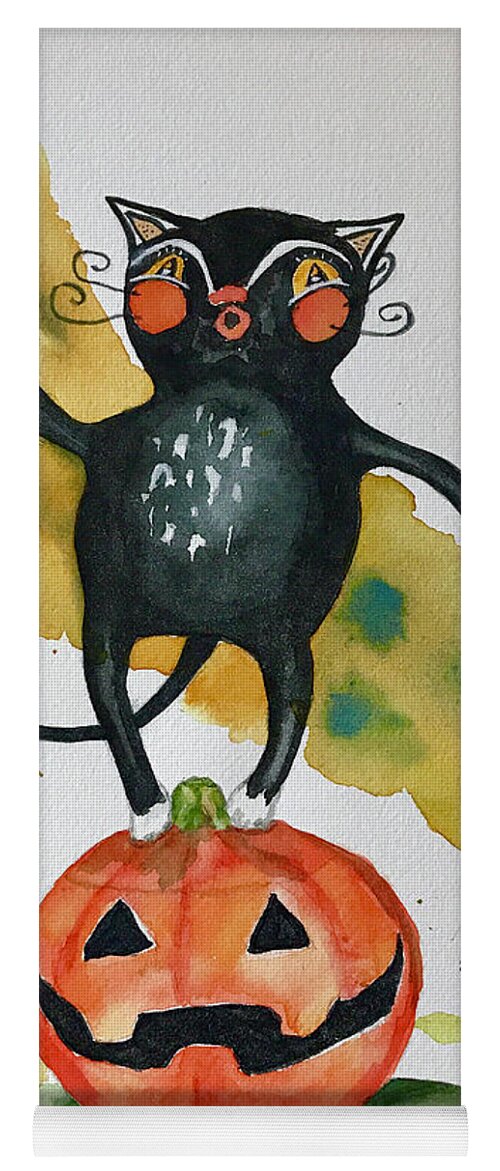 Cat Yoga Mat featuring the painting Vintage Halloween Cat by Hilda Vandergriff