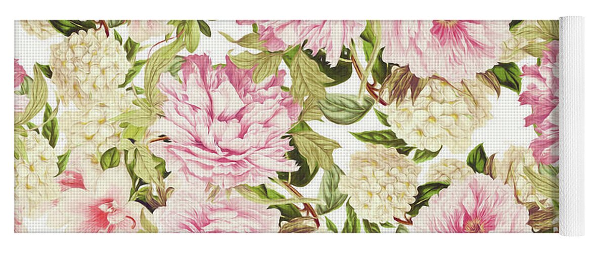 Watercolor Yoga Mat featuring the photograph Vintage Peonies And Hydrangeas by Sylvia Cook