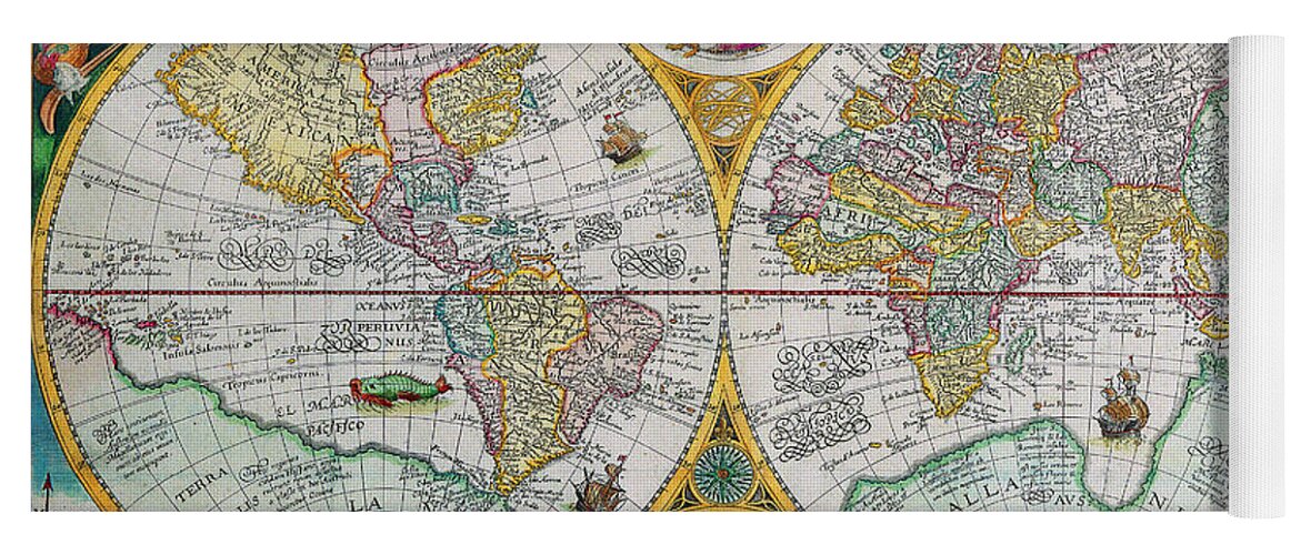 Antique Maps Of The World Yoga Mat featuring the drawing Vintage World Map by Peggy Collins