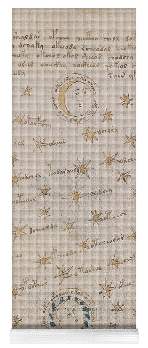 Astronomy Yoga Mat featuring the drawing Voynich Manuscript Astro Sun and Moon 1 by Rick Bures