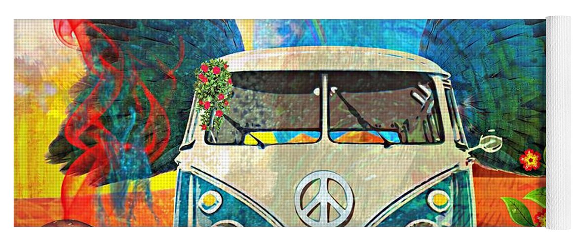 Volkswagen Yoga Mat featuring the mixed media VW Bus Trip by Ally White