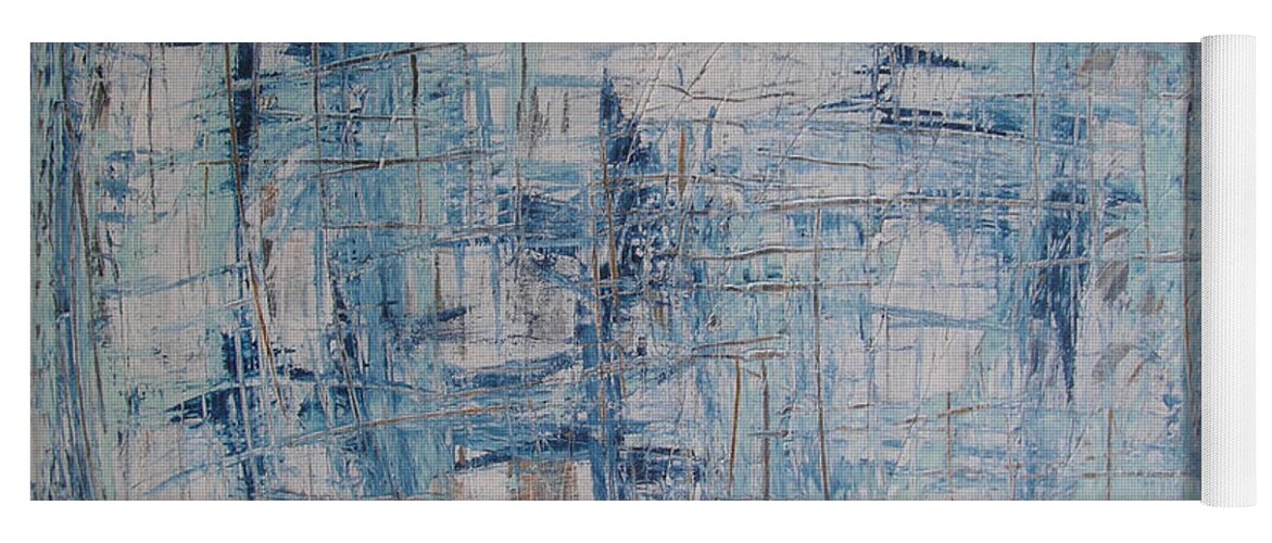 Abstract Painting Yoga Mat featuring the painting W26 - blue by KUNST MIT HERZ Art with heart