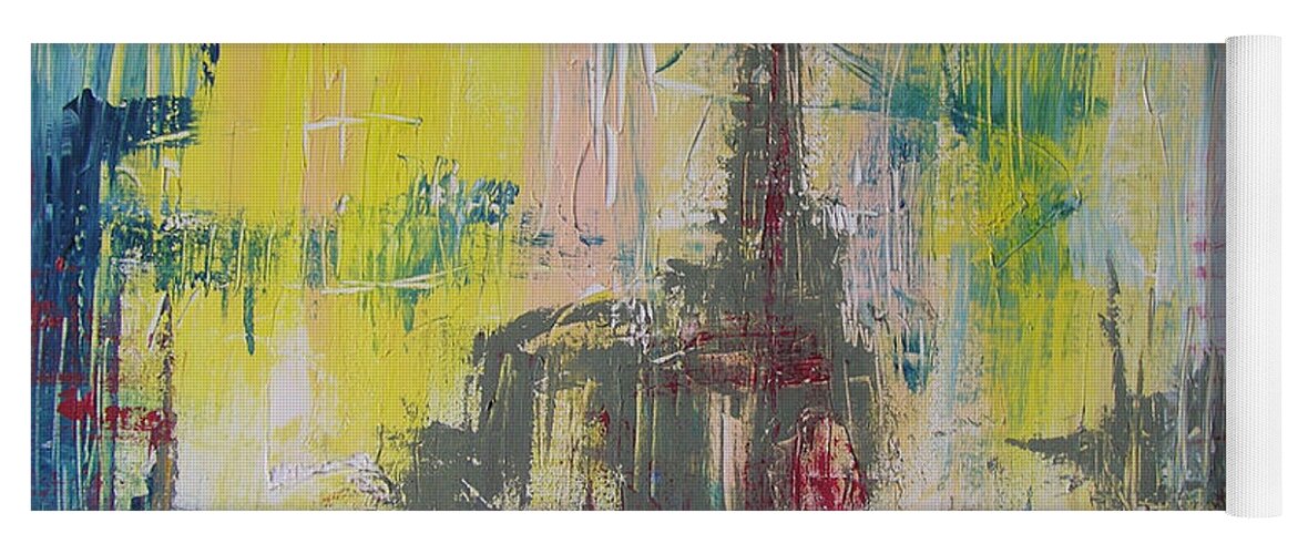 Abstract Painting Yoga Mat featuring the painting W57 - gates by KUNST MIT HERZ Art with heart