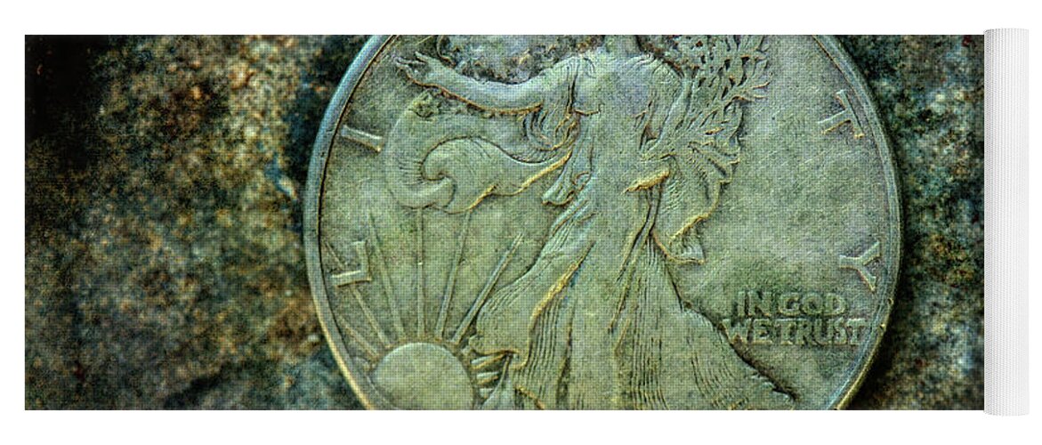Old Silver Coin Yoga Mat featuring the digital art Walking Liberty Half Dollar Obverse by Randy Steele