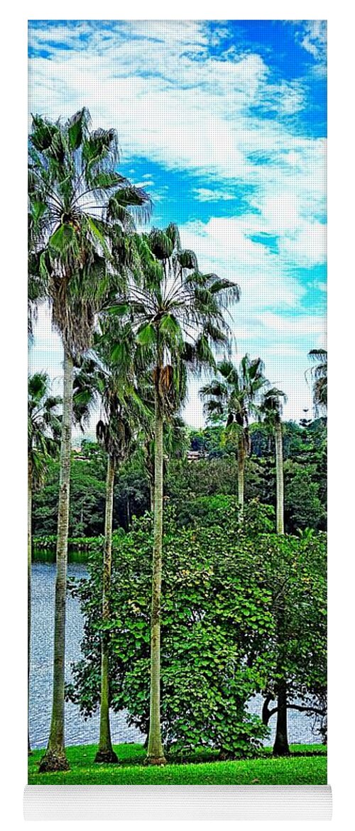 Waokele Pond Yoga Mat featuring the photograph Waokele Pond Palms and Sky by Robert Meyers-Lussier