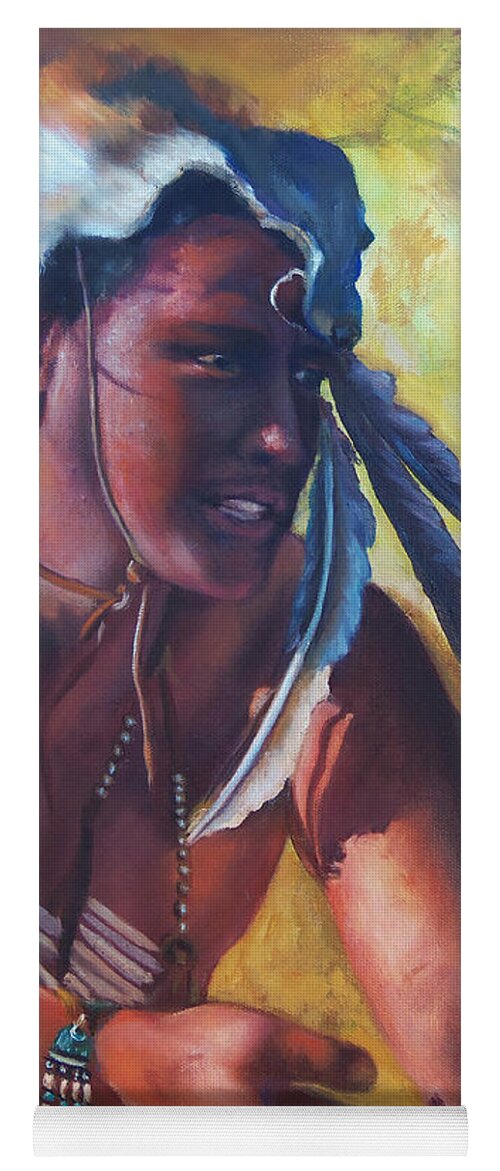 Arthur Redcloud Portrait Yoga Mat featuring the painting Warrior Of The Gate by Karen Kennedy Chatham