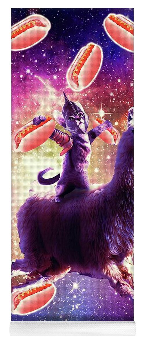 Warrior Space Cat On Llama Unicorn - Hot Dog Yoga Mat