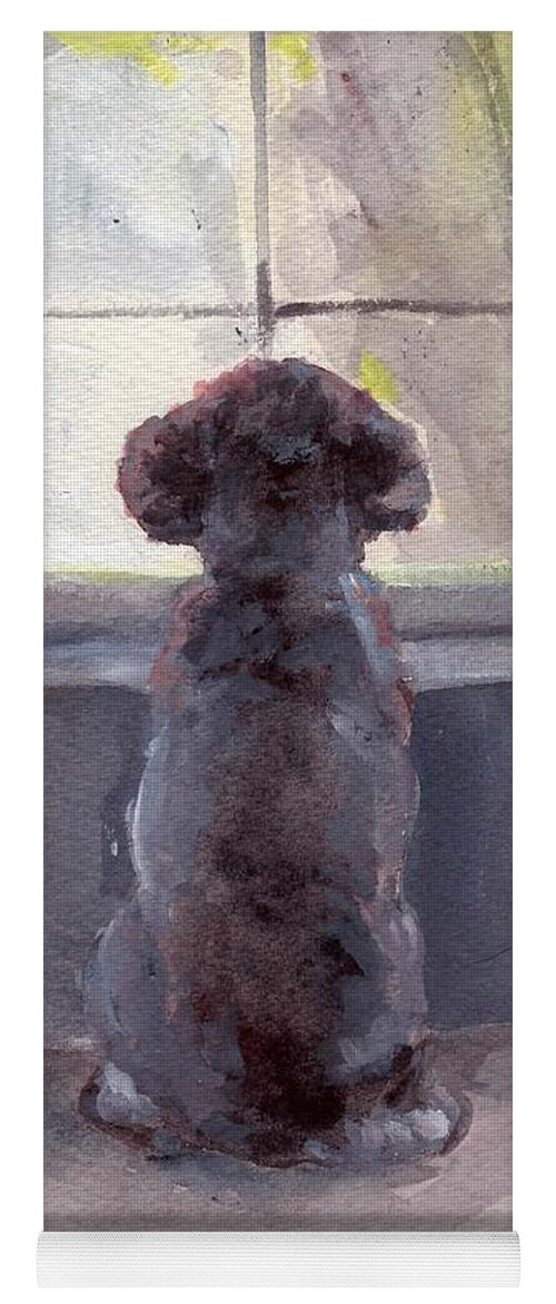 Grey Poodle Yoga Mat featuring the painting Watching For Spring by Sheila Wedegis