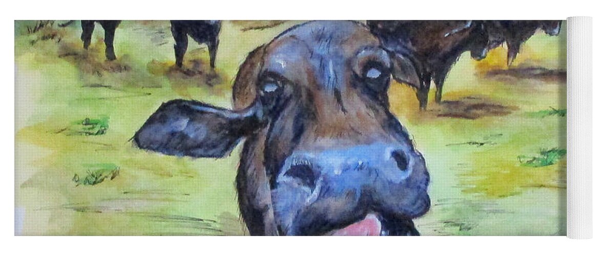 Water Buffalo Yoga Mat featuring the painting Water Buffalo Kiss by Clyde J Kell