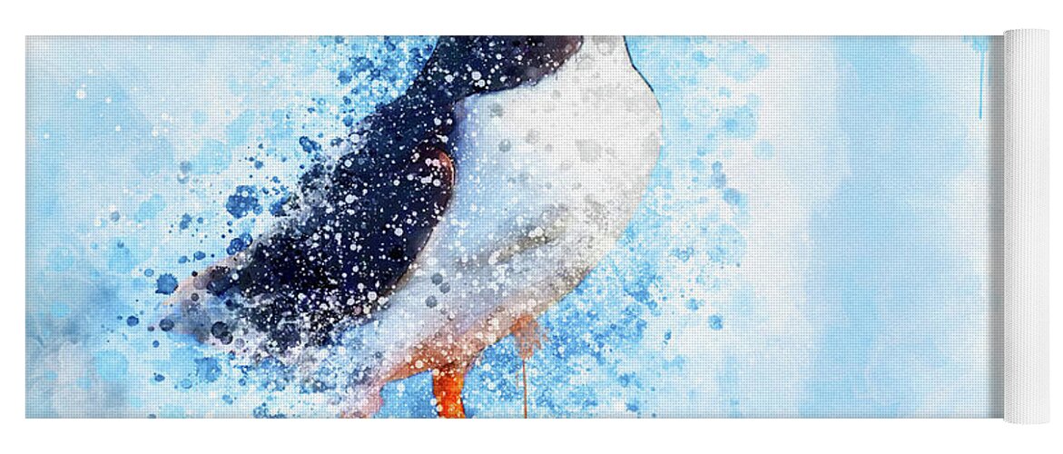 Puffin Yoga Mat featuring the mixed media Water Colour Puffin by Jim Hatch