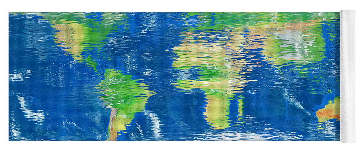 Map Yoga Mat featuring the digital art Water reflection world map by Frans Blok